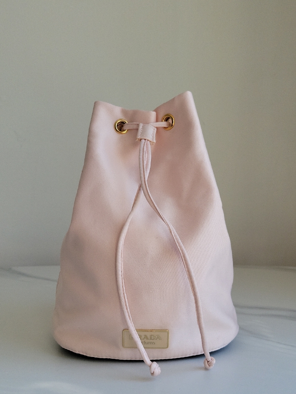 Prada Parfums Soft Pink Drawstring Bucket Comestic Bag